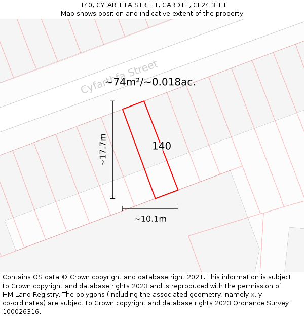 140, CYFARTHFA STREET, CARDIFF, CF24 3HH: Plot and title map