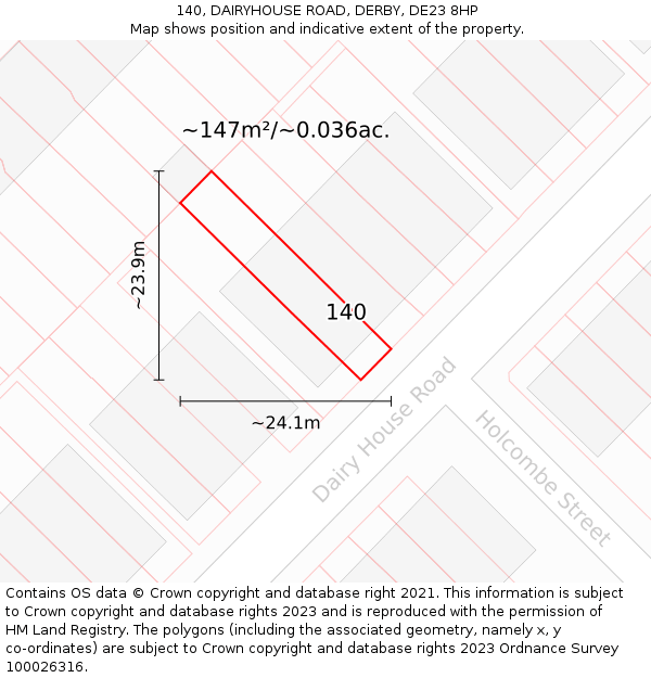 140, DAIRYHOUSE ROAD, DERBY, DE23 8HP: Plot and title map
