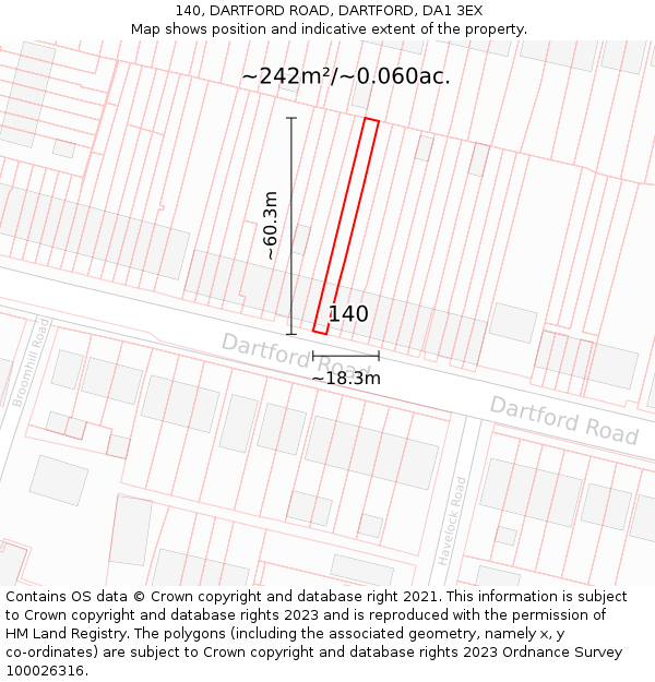 140, DARTFORD ROAD, DARTFORD, DA1 3EX: Plot and title map