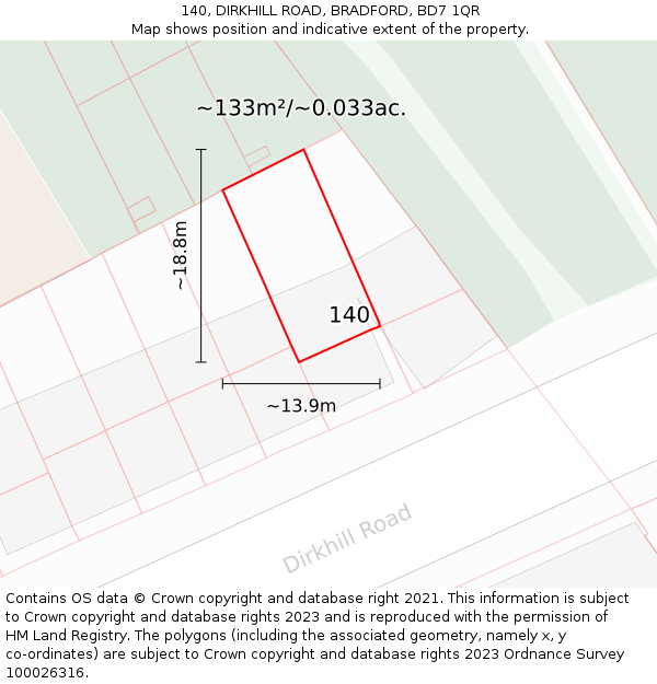 140, DIRKHILL ROAD, BRADFORD, BD7 1QR: Plot and title map
