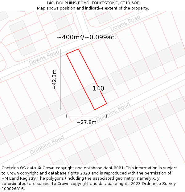 140, DOLPHINS ROAD, FOLKESTONE, CT19 5QB: Plot and title map