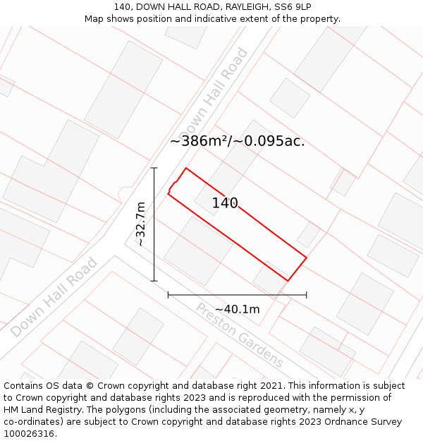 140, DOWN HALL ROAD, RAYLEIGH, SS6 9LP: Plot and title map