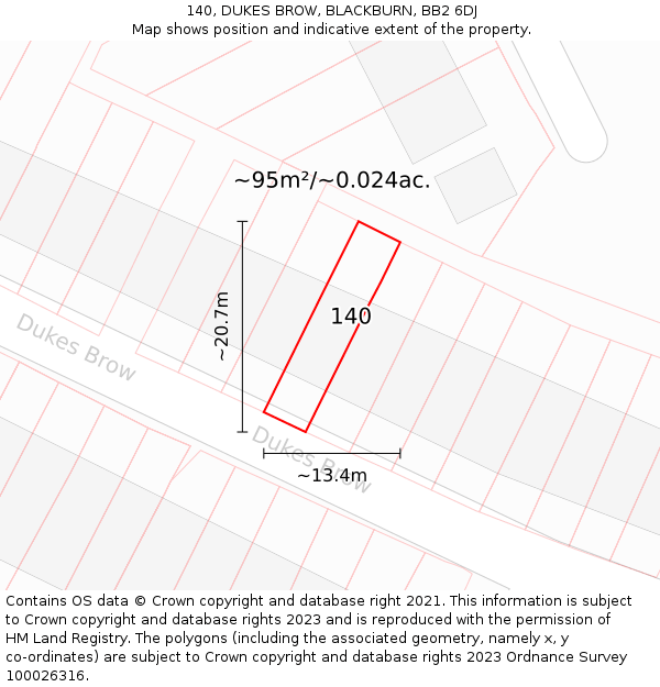 140, DUKES BROW, BLACKBURN, BB2 6DJ: Plot and title map