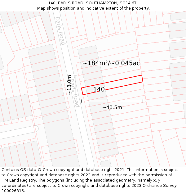 140, EARLS ROAD, SOUTHAMPTON, SO14 6TL: Plot and title map