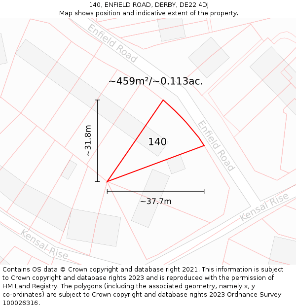 140, ENFIELD ROAD, DERBY, DE22 4DJ: Plot and title map