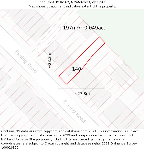 140, EXNING ROAD, NEWMARKET, CB8 0AF: Plot and title map