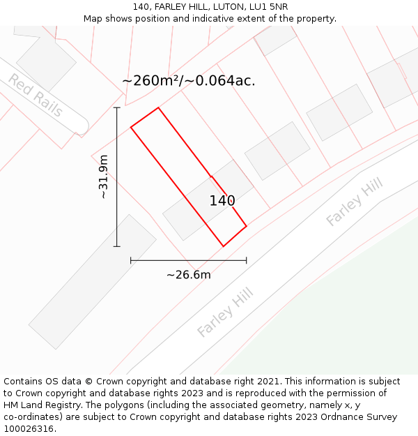 140, FARLEY HILL, LUTON, LU1 5NR: Plot and title map