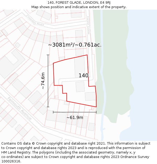 140, FOREST GLADE, LONDON, E4 9RJ: Plot and title map
