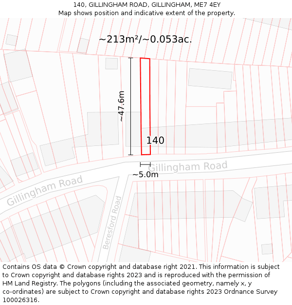 140, GILLINGHAM ROAD, GILLINGHAM, ME7 4EY: Plot and title map