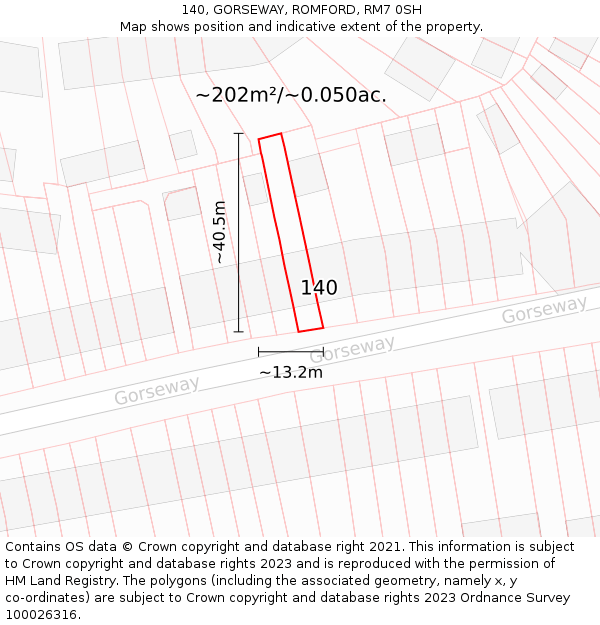 140, GORSEWAY, ROMFORD, RM7 0SH: Plot and title map