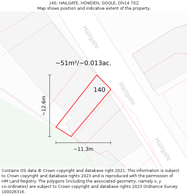 140, HAILGATE, HOWDEN, GOOLE, DN14 7SZ: Plot and title map