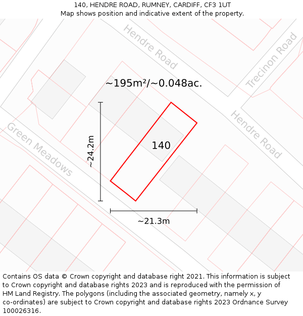 140, HENDRE ROAD, RUMNEY, CARDIFF, CF3 1UT: Plot and title map