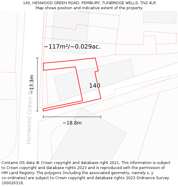 140, HENWOOD GREEN ROAD, PEMBURY, TUNBRIDGE WELLS, TN2 4LR: Plot and title map