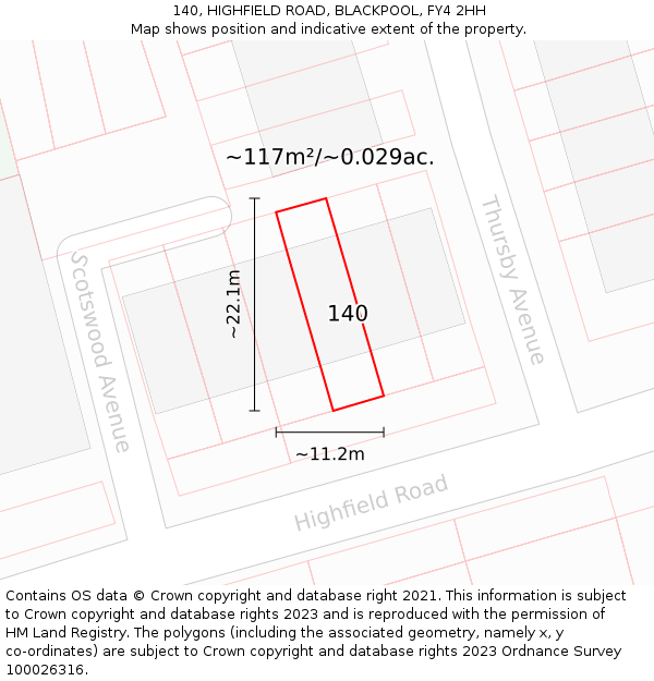 140, HIGHFIELD ROAD, BLACKPOOL, FY4 2HH: Plot and title map
