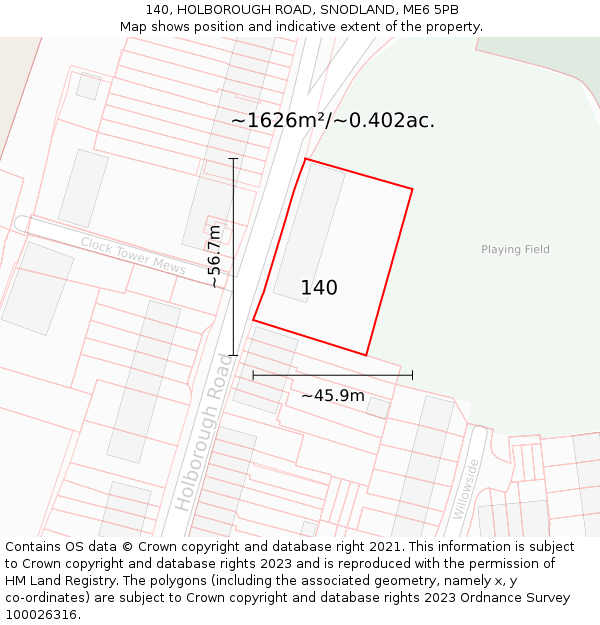 140, HOLBOROUGH ROAD, SNODLAND, ME6 5PB: Plot and title map