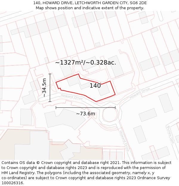 140, HOWARD DRIVE, LETCHWORTH GARDEN CITY, SG6 2DE: Plot and title map
