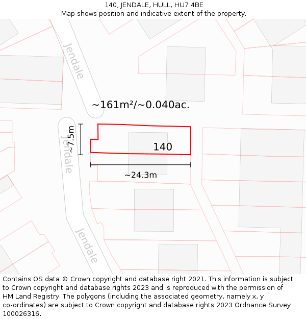 140, JENDALE, HULL, HU7 4BE: Plot and title map