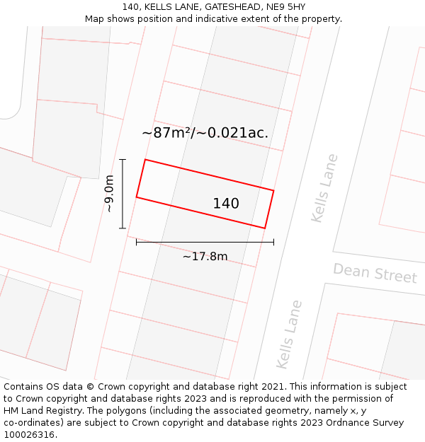 140, KELLS LANE, GATESHEAD, NE9 5HY: Plot and title map
