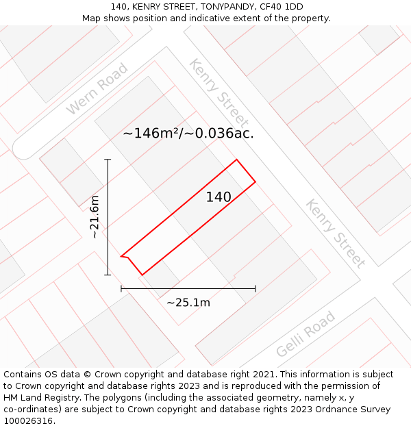 140, KENRY STREET, TONYPANDY, CF40 1DD: Plot and title map