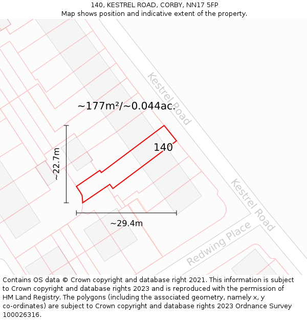 140, KESTREL ROAD, CORBY, NN17 5FP: Plot and title map