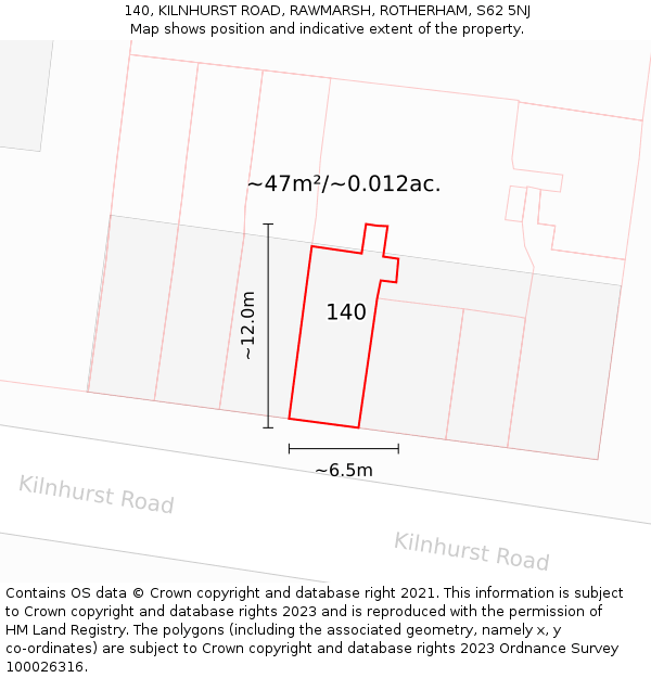 140, KILNHURST ROAD, RAWMARSH, ROTHERHAM, S62 5NJ: Plot and title map