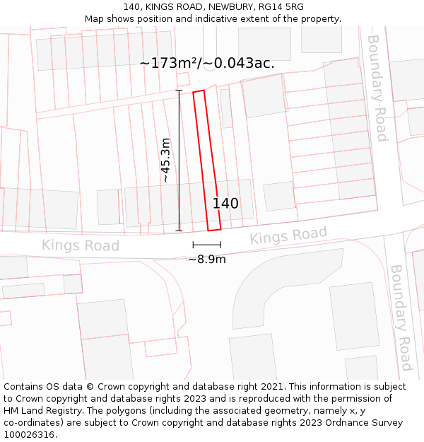 140, KINGS ROAD, NEWBURY, RG14 5RG: Plot and title map