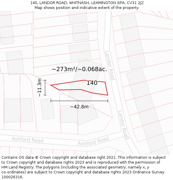 140, LANDOR ROAD, WHITNASH, LEAMINGTON SPA, CV31 2JZ: Plot and title map