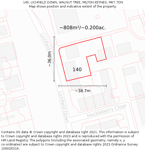 140, LICHFIELD DOWN, WALNUT TREE, MILTON KEYNES, MK7 7DN: Plot and title map