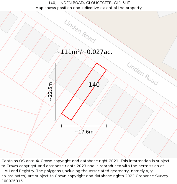 140, LINDEN ROAD, GLOUCESTER, GL1 5HT: Plot and title map
