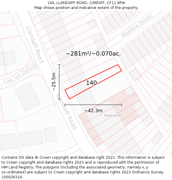 140, LLANDAFF ROAD, CARDIFF, CF11 9PW: Plot and title map