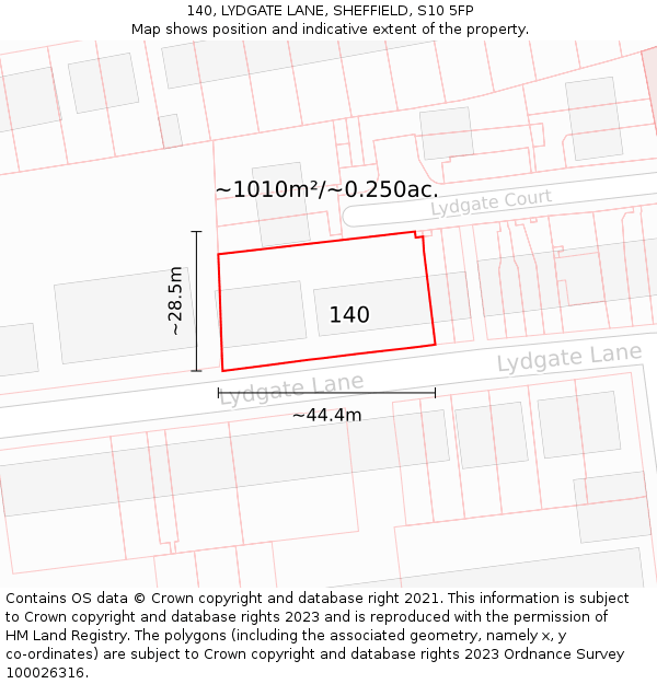 140, LYDGATE LANE, SHEFFIELD, S10 5FP: Plot and title map