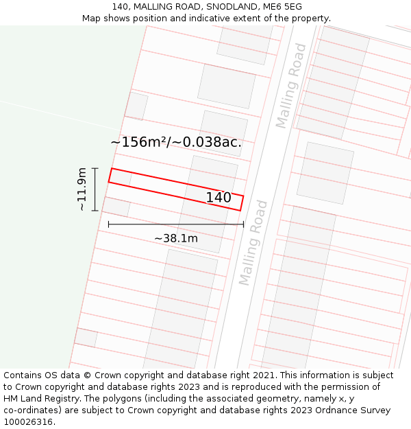 140, MALLING ROAD, SNODLAND, ME6 5EG: Plot and title map