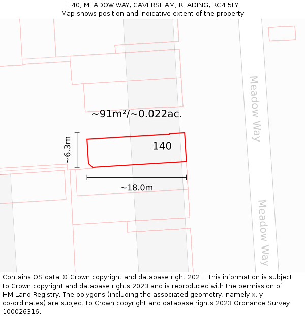 140, MEADOW WAY, CAVERSHAM, READING, RG4 5LY: Plot and title map