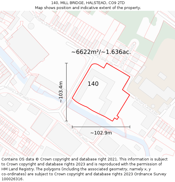 140, MILL BRIDGE, HALSTEAD, CO9 2TD: Plot and title map