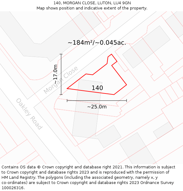 140, MORGAN CLOSE, LUTON, LU4 9GN: Plot and title map
