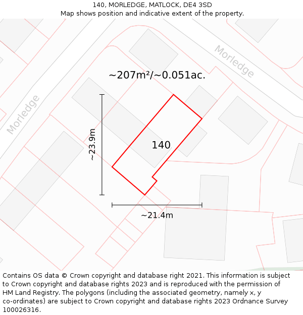 140, MORLEDGE, MATLOCK, DE4 3SD: Plot and title map