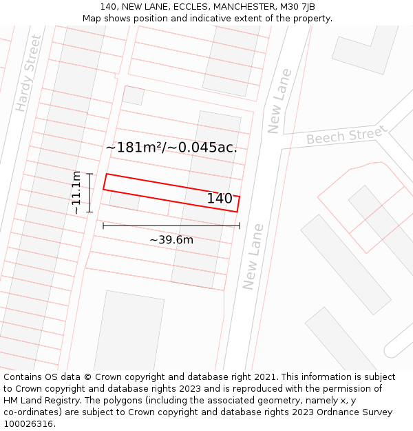 140, NEW LANE, ECCLES, MANCHESTER, M30 7JB: Plot and title map