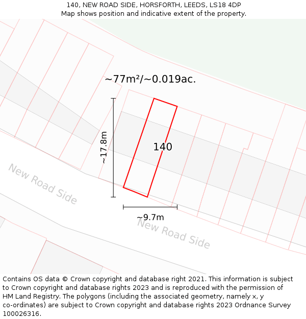 140, NEW ROAD SIDE, HORSFORTH, LEEDS, LS18 4DP: Plot and title map