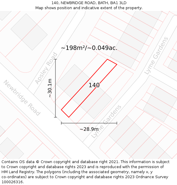 140, NEWBRIDGE ROAD, BATH, BA1 3LD: Plot and title map