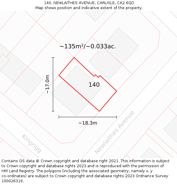 140, NEWLAITHES AVENUE, CARLISLE, CA2 6QD: Plot and title map