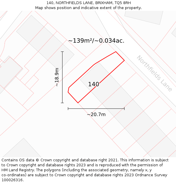 140, NORTHFIELDS LANE, BRIXHAM, TQ5 8RH: Plot and title map