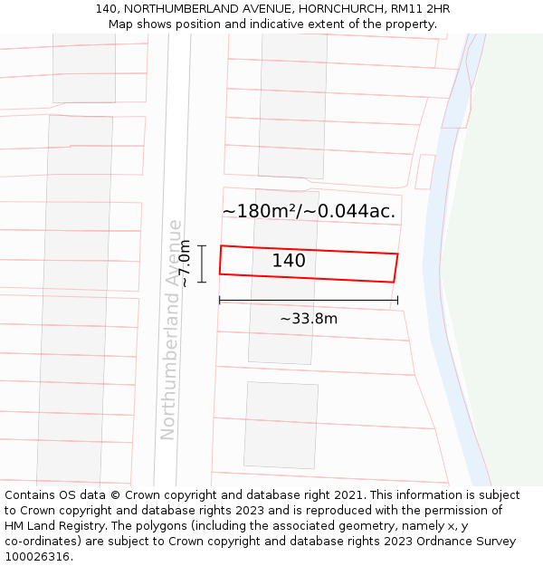 140, NORTHUMBERLAND AVENUE, HORNCHURCH, RM11 2HR: Plot and title map