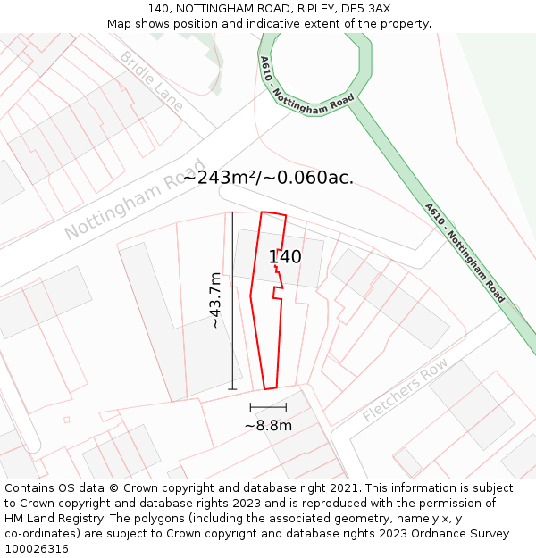 140, NOTTINGHAM ROAD, RIPLEY, DE5 3AX: Plot and title map