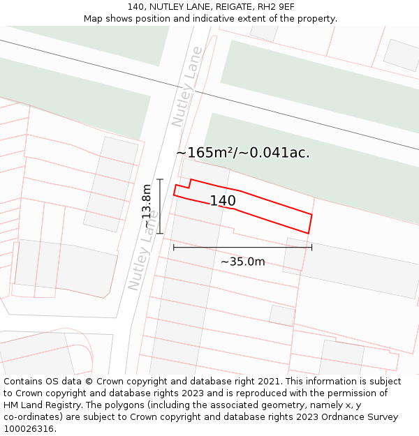 140, NUTLEY LANE, REIGATE, RH2 9EF: Plot and title map