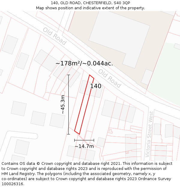 140, OLD ROAD, CHESTERFIELD, S40 3QP: Plot and title map