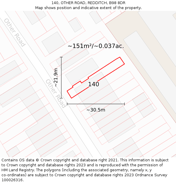 140, OTHER ROAD, REDDITCH, B98 8DR: Plot and title map