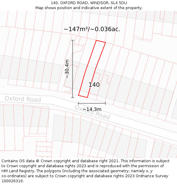 140, OXFORD ROAD, WINDSOR, SL4 5DU: Plot and title map