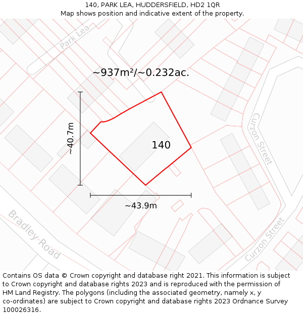 140, PARK LEA, HUDDERSFIELD, HD2 1QR: Plot and title map