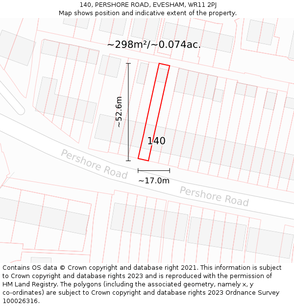 140, PERSHORE ROAD, EVESHAM, WR11 2PJ: Plot and title map