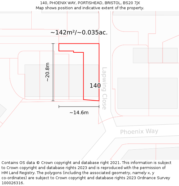 140, PHOENIX WAY, PORTISHEAD, BRISTOL, BS20 7JX: Plot and title map